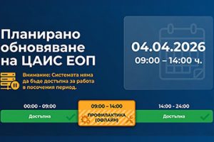 Техническа профилактика на ЦАИС ЕОП на 4 април 2026 г. – АОП